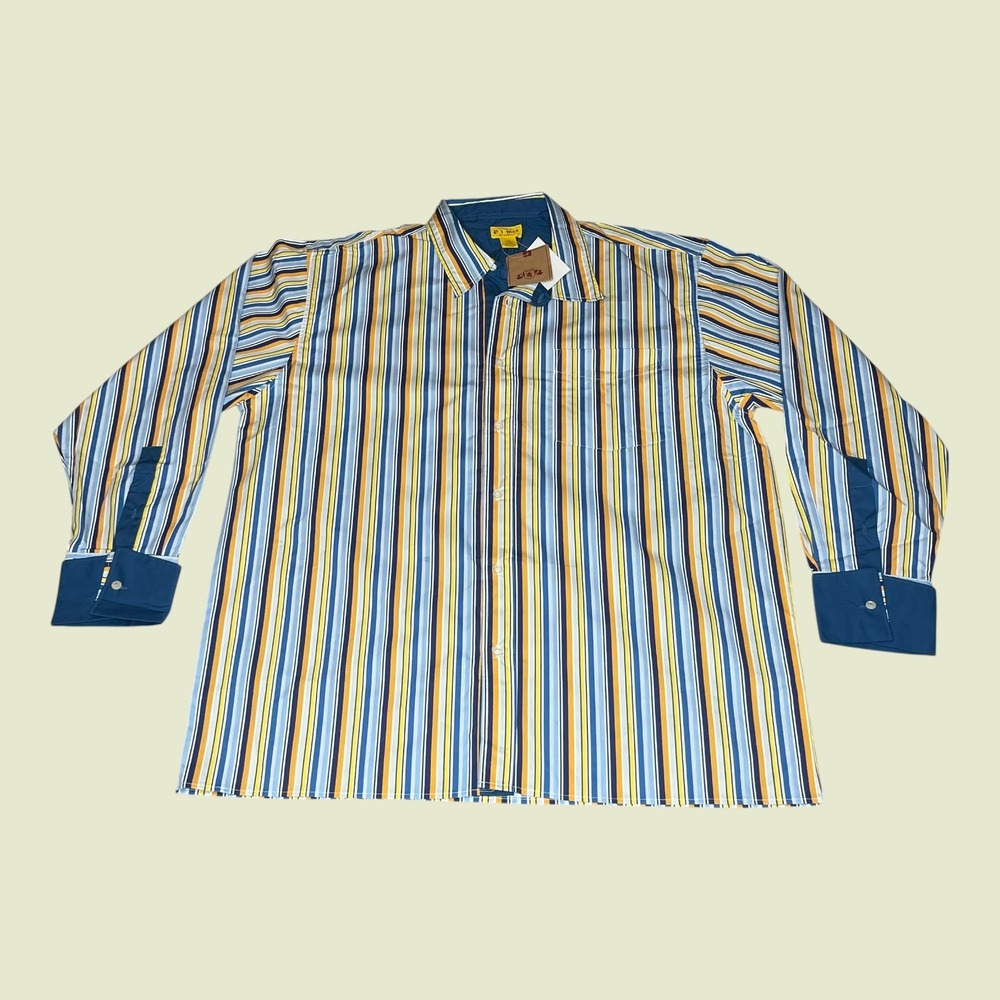 NEW Vintage PJ‎ Mark Mens XXL Striped Long Sleeve Button Down Shirt Blue Orange